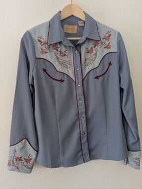 Scully Powder Blue Western Shirt with Floral Embroidery